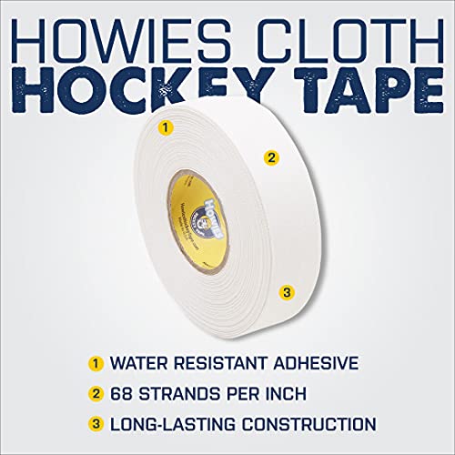 Howies 3 Pack Hockey Stick Premium Cloth Tape or Shin Tape 3-Pack You Choose Colors - Cloth (1 Inch by 25 Yards Long) Clear/Poly (1" x 30yds) with Free Tape TIN ((3) White)
