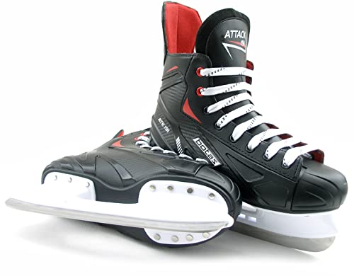 BOTAS - Attack 191 - Men's Ice Hockey Skates | Made in Europe (Czech Republic) | Color: Black/Red/White, Men's 6 Bundle with Skate Guards