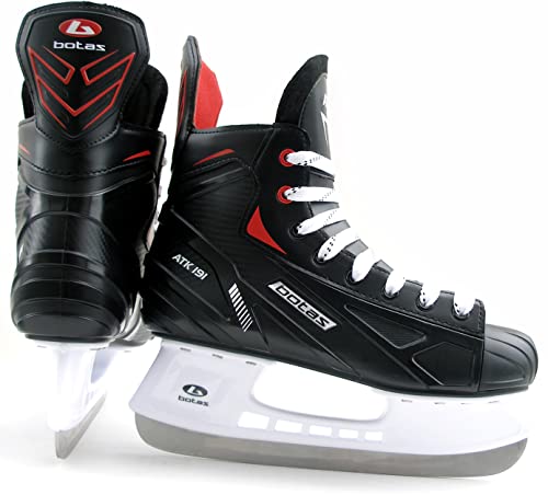 BOTAS - Attack 191 - Men's Ice Hockey Skates | Made in Europe (Czech Republic) | Color: Black/Red/White, Men's 6 Bundle with Skate Guards