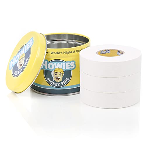Howies 3 Pack Hockey Stick Premium Cloth Tape or Shin Tape 3-Pack You Choose Colors - Cloth (1 Inch by 25 Yards Long) Clear/Poly (1" x 30yds) with Free Tape TIN ((3) White)