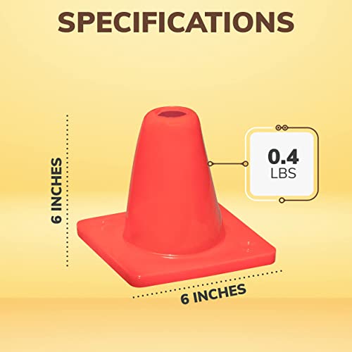 Koozam Sports 6 Pack Heavy Duty 6 Inch Sports Pro Training Cones - Won't Fly Away in Wind Or Crack for Football, Soccer, Parking, Construction, Safety & More