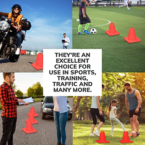 Koozam Sports 6 Pack Heavy Duty 6 Inch Sports Pro Training Cones - Won't Fly Away in Wind Or Crack for Football, Soccer, Parking, Construction, Safety & More