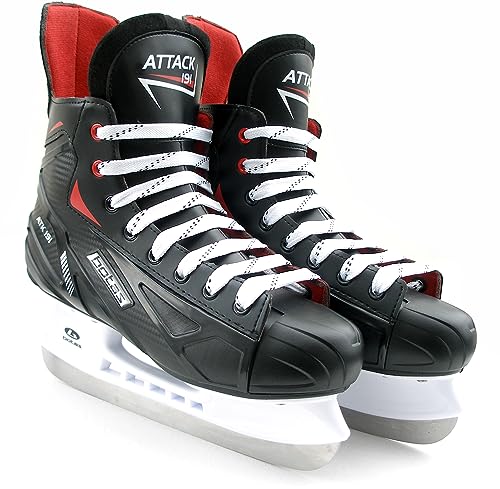 BOTAS - Attack 191 - Men's Ice Hockey Skates | Made in Europe (Czech Republic) | Color: Black/Red/White, Men's 6 Bundle with Skate Guards