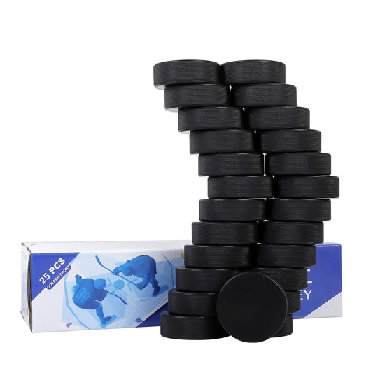 Golden Sport Ice Hockey Pucks, 25pcs, Official Regulation, for Practicing and Classic Training, Diameter 3", Thickness 1", 6oz, Black