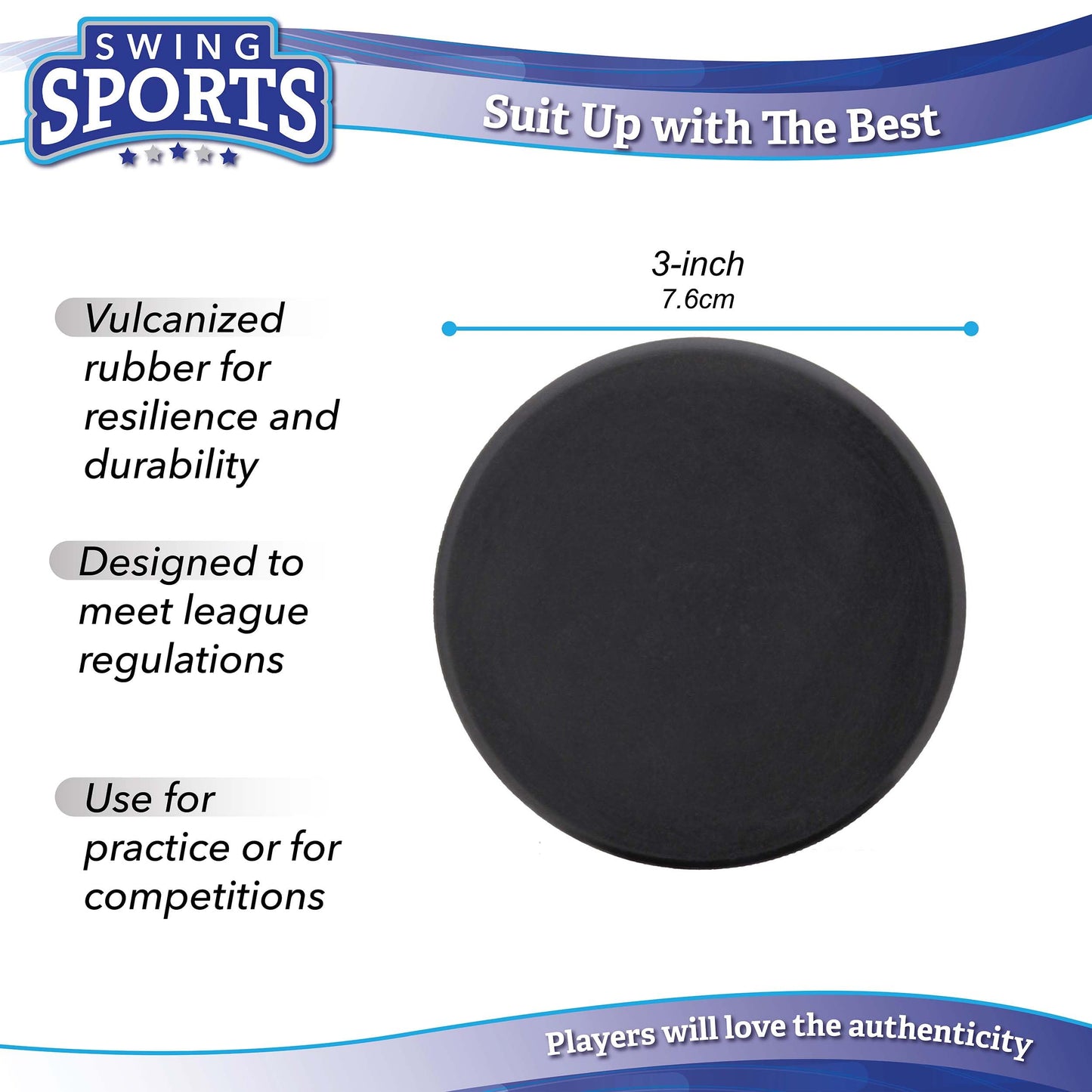 Swing Sports Hockey Pucks Bulk Set - 100pk 3x1in Rubber 6oz Black Hockey Biscuits for Practice and Training