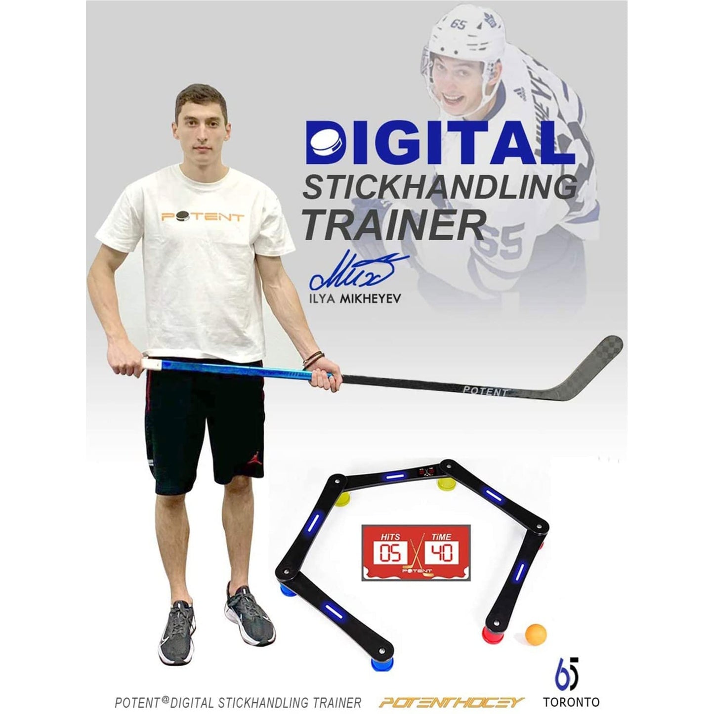 Potent Hockey Training Equipment - Digital Stickhandling Trainer - Portable Stick Handling Aid - On & Off Ice Tool - Practice Puck Control - Best Gift for Hockey Players - Trusted by The Pros