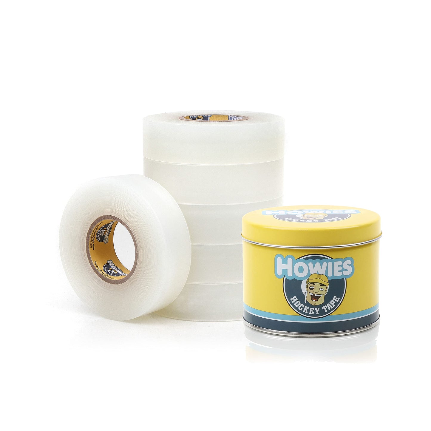 Howies Hockey Tape 6 Roll Pack - Cloth (1 Inch by 25 Yards Long) Clear/Poly (1" x 30yds) Free Tape TIN(Choose Your Colors) White, Black, Clear Shin Pad Sock Tape (6 Clear)