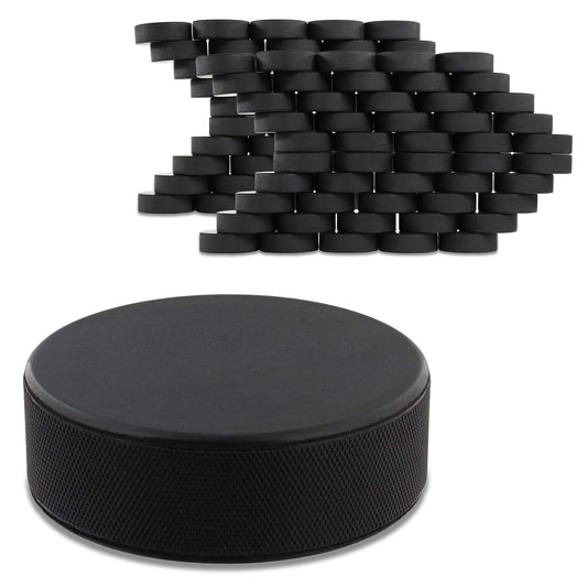Swing Sports Hockey Pucks Bulk Set - 100pk 3x1in Rubber 6oz Black Hockey Biscuits for Practice and Training