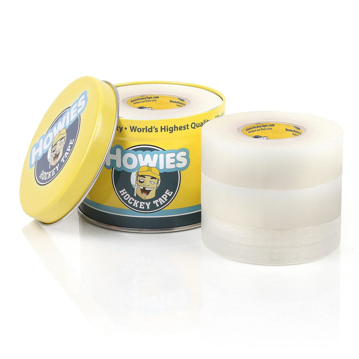 Howies Hockey Tape 6 Roll Pack - Cloth (1 Inch by 25 Yards Long) Clear/Poly (1" x 30yds) Free Tape TIN(Choose Your Colors) White, Black, Clear Shin Pad Sock Tape (6 Clear)