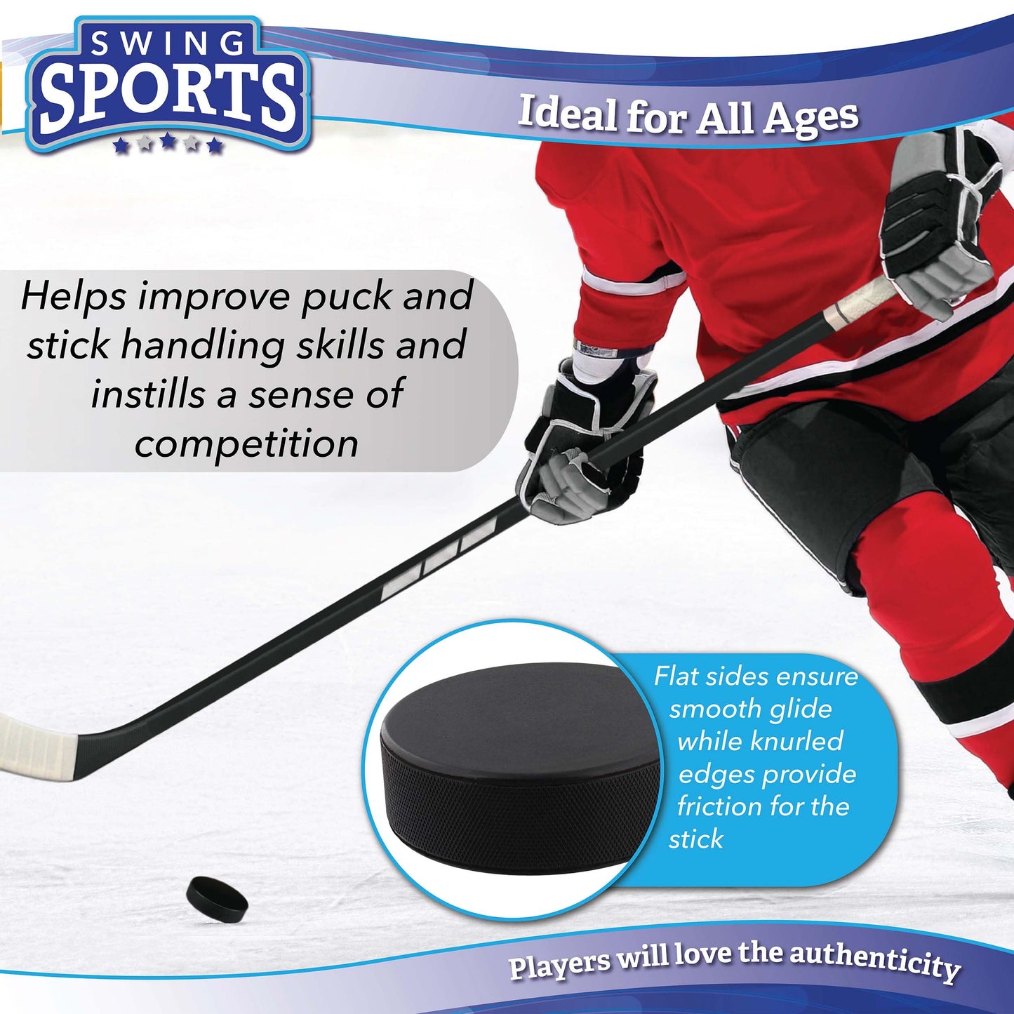 Swing Sports Hockey Pucks Bulk Set - 100pk 3x1in Rubber 6oz Black Hockey Biscuits for Practice and Training