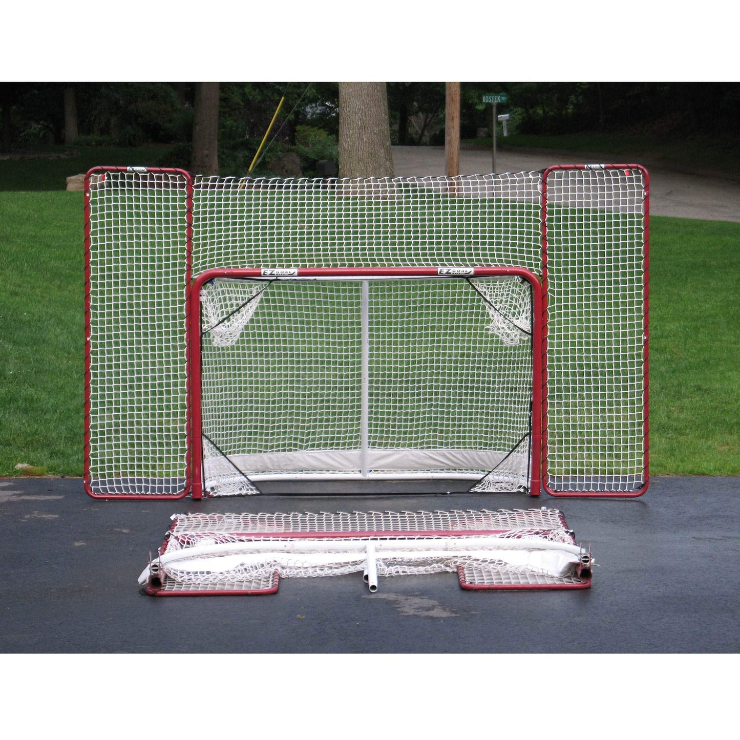EZGoal Hockey Folding Pro Goal with Backstop and Targets, 2-Inch, Red/White