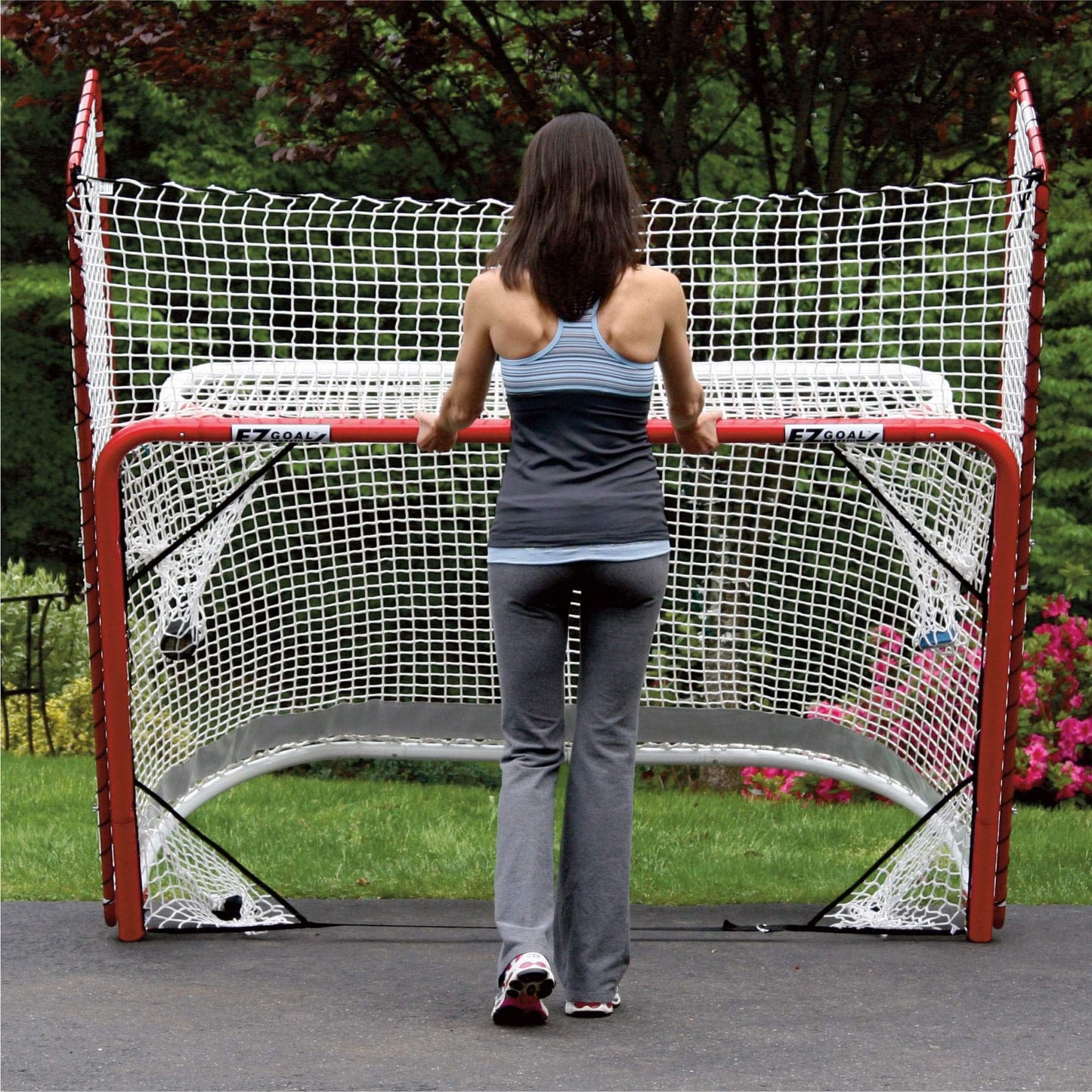 EZGoal Hockey Folding Pro Goal with Backstop and Targets, 2-Inch, Red/White