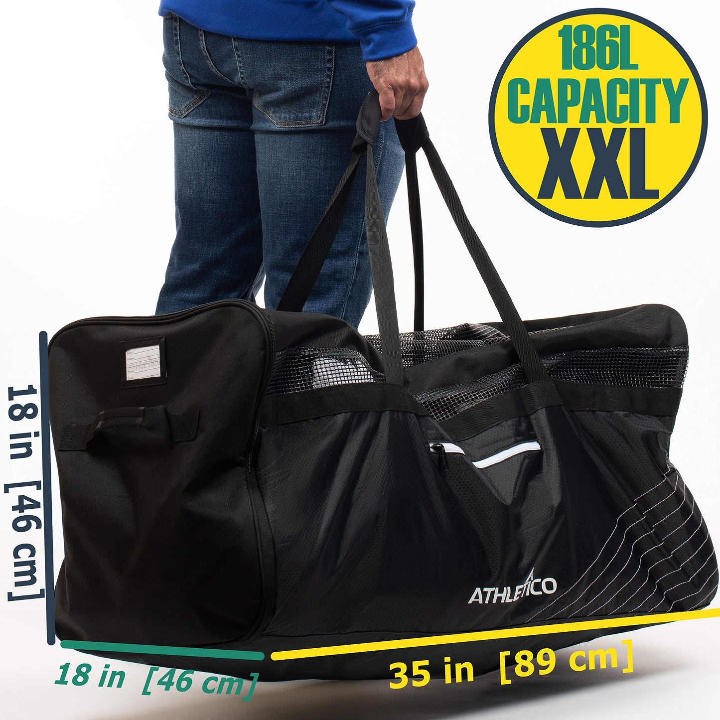 Athletico Hockey Duffle Bag - 35" Large Ice Hockey Duffel XXL Travel Bag for Equipment & Gear, with Included Organizer Caddy (Back)