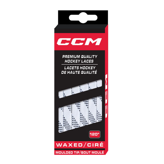 CCM Hockey Waxed Moulded Tipped Laces (White/Black, 130")